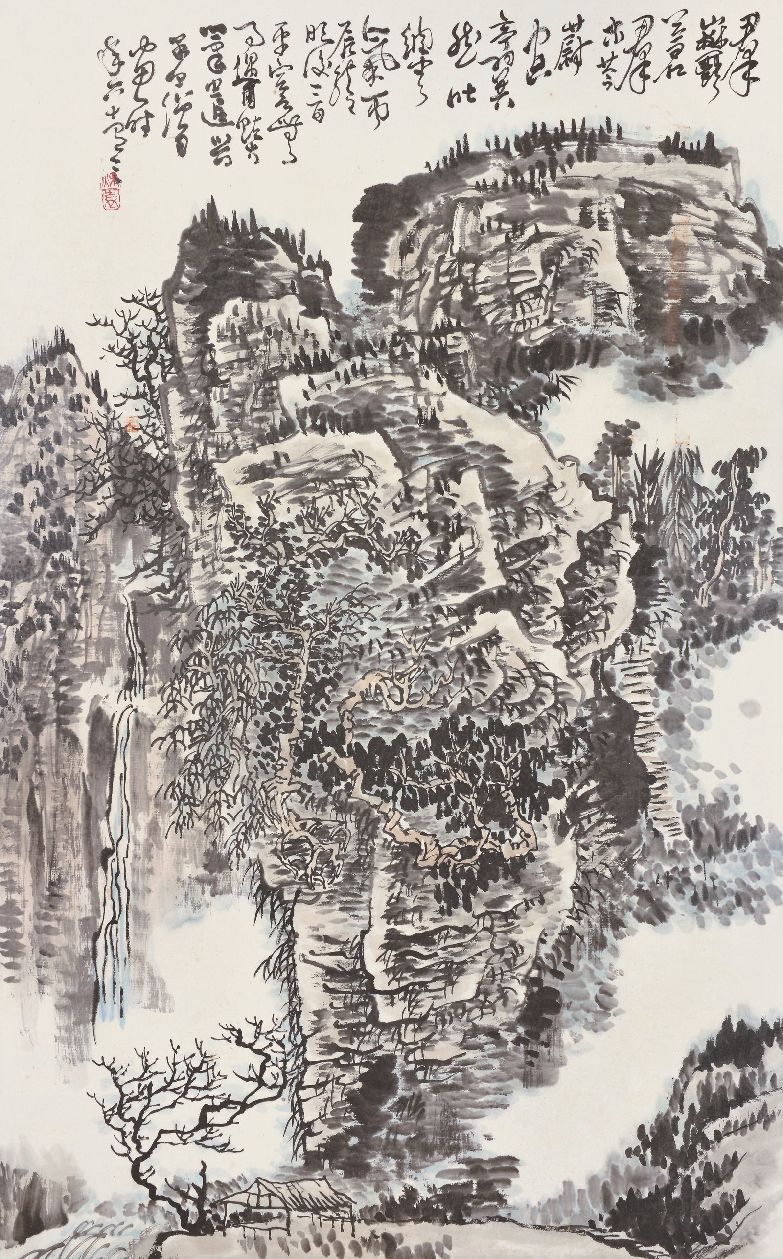 Landscape,Huang Chiou Yuan(1914-1979): 黃秋園 山水 款識:群山鬱蒼，群木薈蔚，空亭翼然，吐納Ƃ