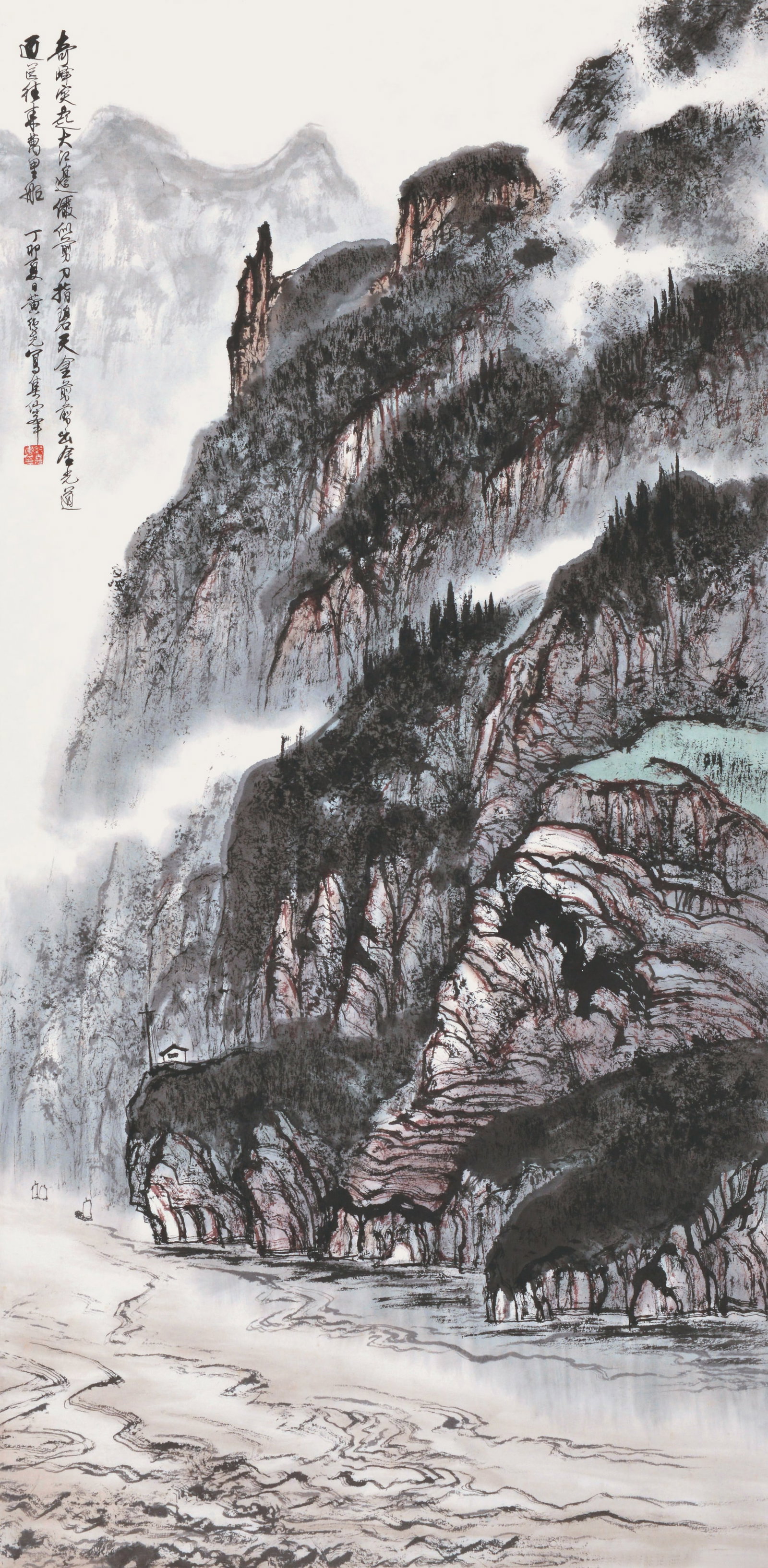 Mountains,Huang ChunYao(1925-2007): 黃純堯 奇峰突起 款識：丁卯夏日黃純堯寫集仙峰。 鈐印ʍ