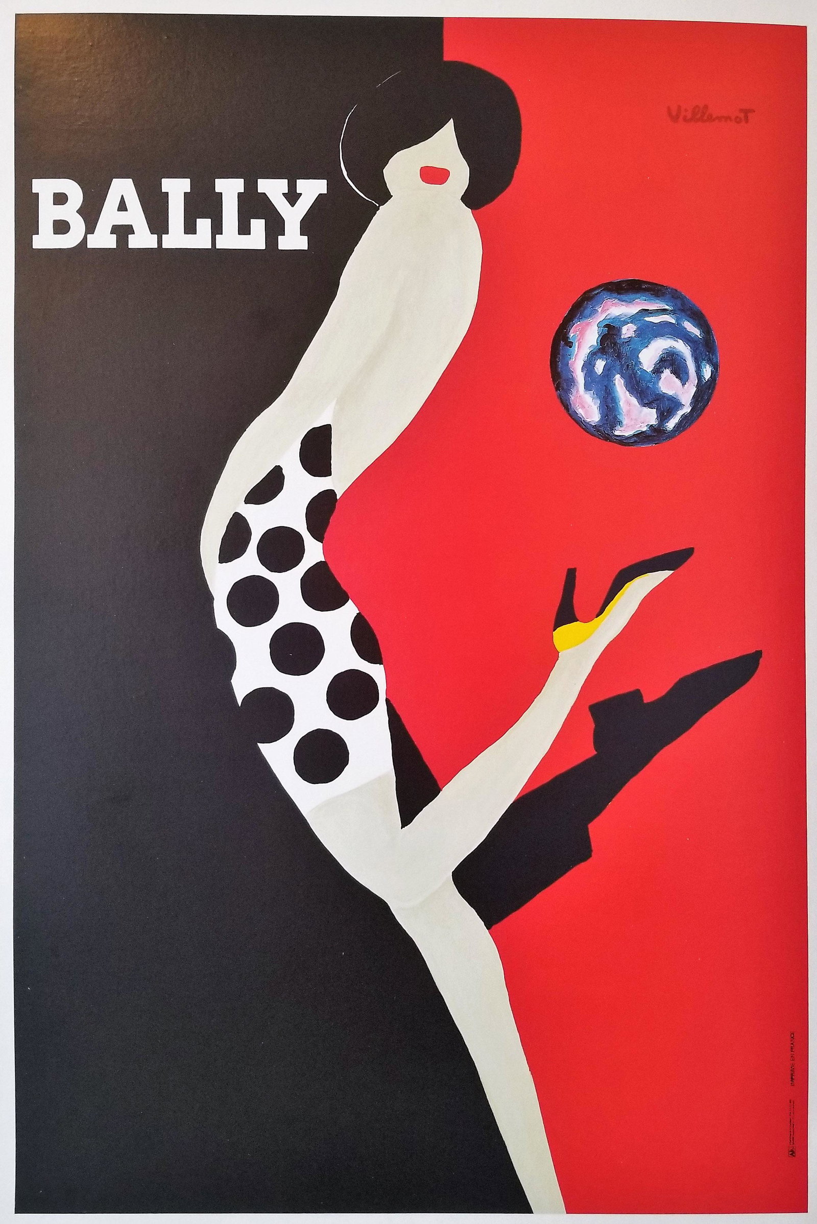 80s Fashion Poster by Bernard Villemot, Belle Affiche La BALLY KICK 1989, Vintage French Advertising (1 of 1)