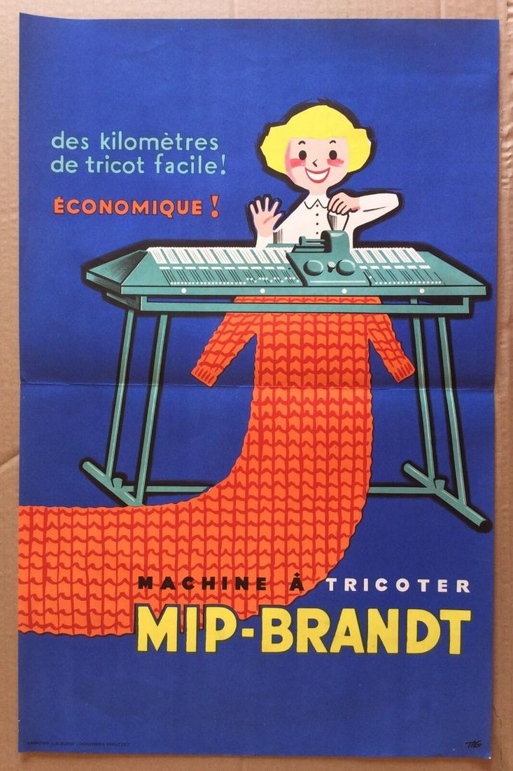 MIP-Brandt TAG Knitting Machine Poster, 1930s Original Lithograph, 38x58.8cm, R.L. Dupuy Design (1 of 3)