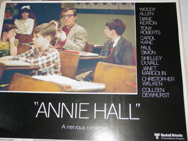 Annie Hall Lobby Cards - Starring Woody Allen: Diane Keaton, TOny Roberts, Carol Kane, Paul Simon, Shelley Duvall. Copyrighted 1977. Cards 3,4 - Condition is excellent, but have been laminated. 11" x 14"