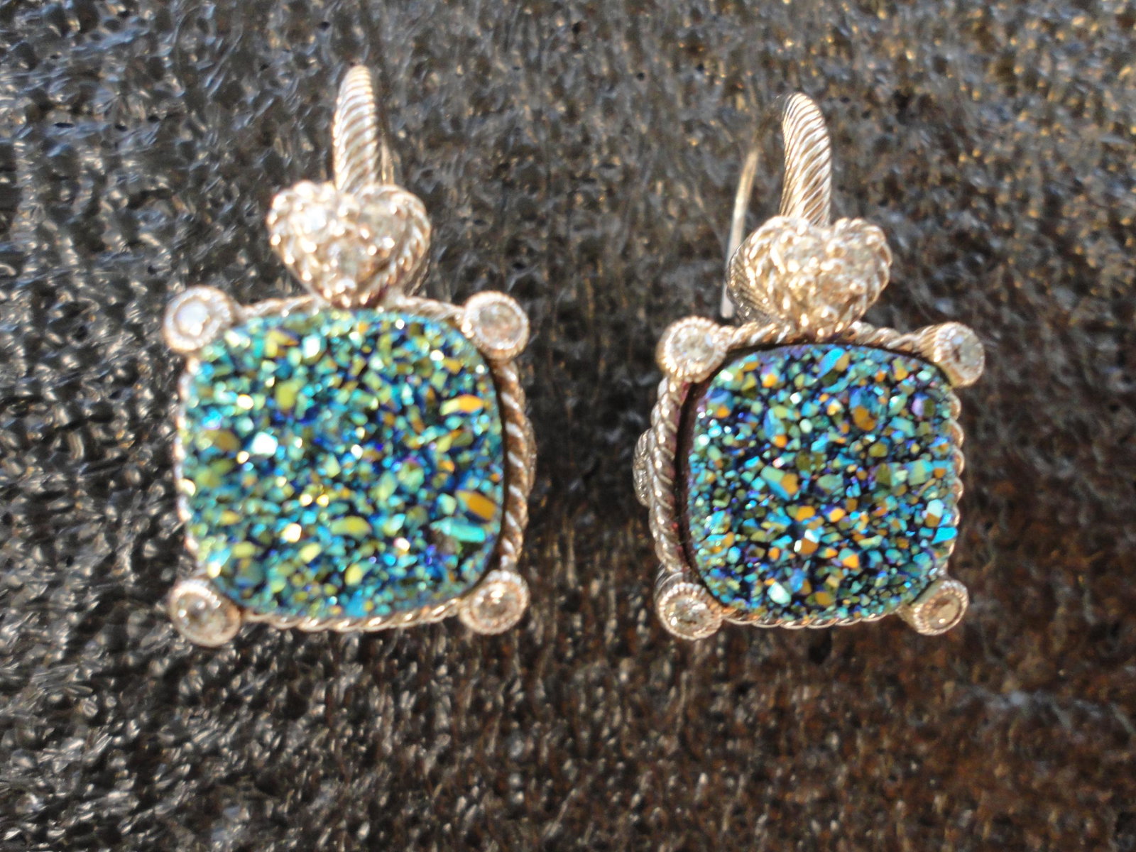 Judith Ripka Sterling Silver Blue Drusy Quartz Button Earrings (1 of 2)