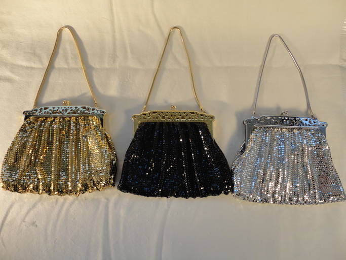 Lot Of 3 Vintage Whiting Davis No. 2898 Mesh Purses Black, Silver