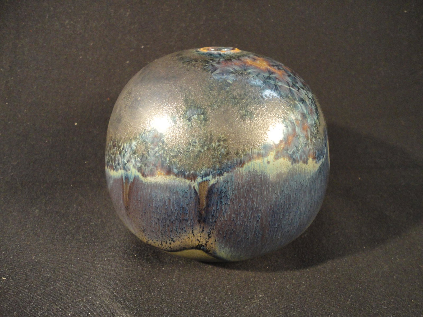 Vintage Raku Studio Pottery Fat Vase. Mid Century Modern. (1 of 4)