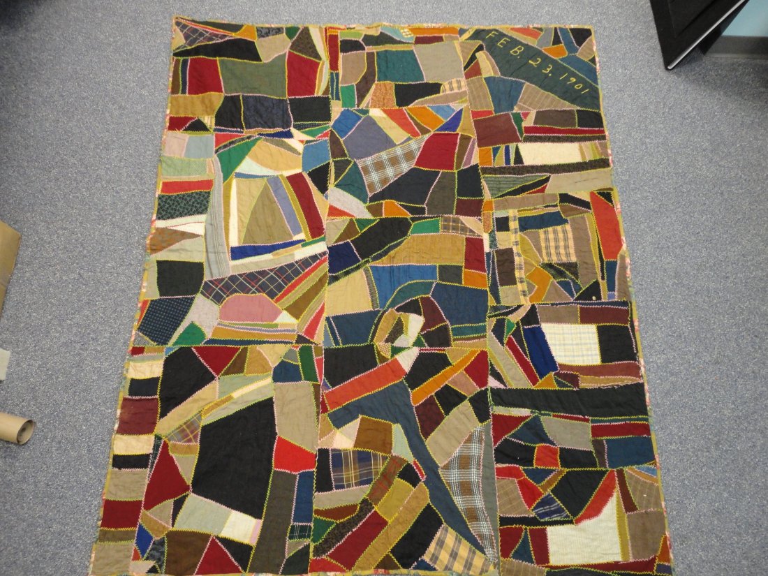 Antique Victorian Crazy Quilt Topper Dated Feb. 23, 1901 (1 of 4)