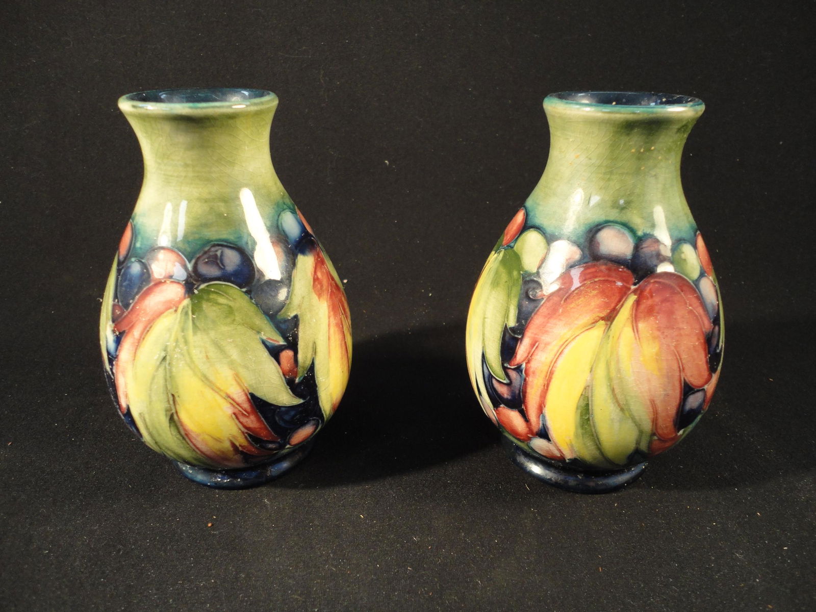 Antique Pair of Moorcroft Grape and Leaf Vases - circa 1928-1949. (1 of 6)