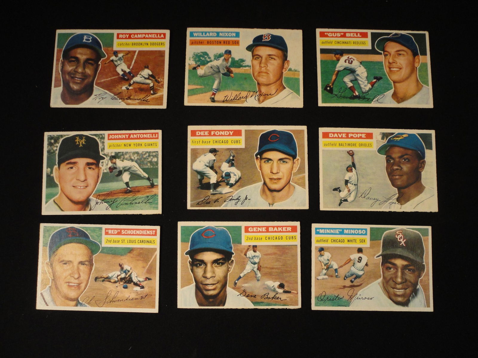 Lot of (9) 1956 Topps Baseball Cards including Roy Campanella & more. (1 of 14)