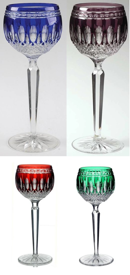 Set of 8 Waterford Crystal Clarendon Hock Wine Glasses. New In Box: Set of 8 Waterford Crystal Clarendon Hock Wine Glasses. New In Box. These Waterford Crystal Clarendon Hock Wine Glasses are in Excellent Condition. They come in 4 colors. Ruby, Amethyst, Green and Blu