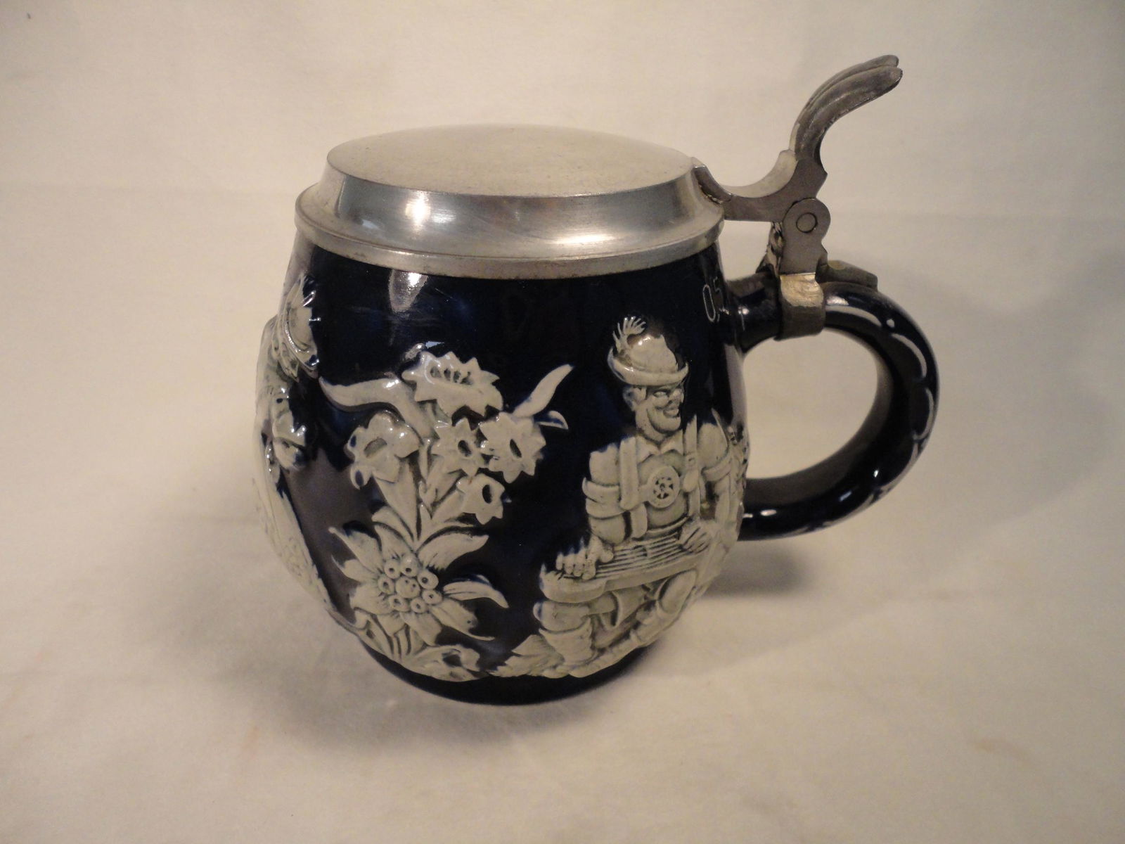 Vintage Beer Stein Mug Pewter Lidded Germany Numbered 3813 TYROLEAN DANCERS. (1 of 9)