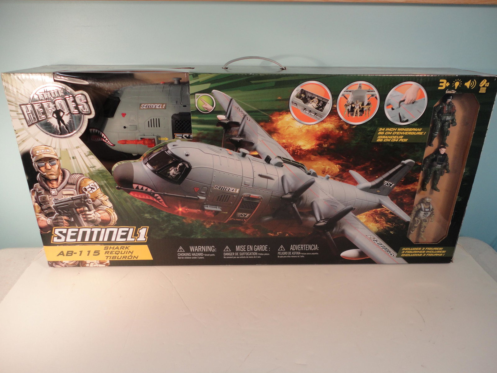 True Heroes Sentinel 1 AB-115 Shark Cargo Plane NIB 1/18 Scale GI Joe Compatible: True Heroes Sentinel 1 AB-115 Shark Cargo Plane NIB 1/18 Scale GI Joe Compatible. This Cargo Plane is Brand New in the Original Box. Huge Size 30 inches by 33 inches. Never opened. See pitures for com