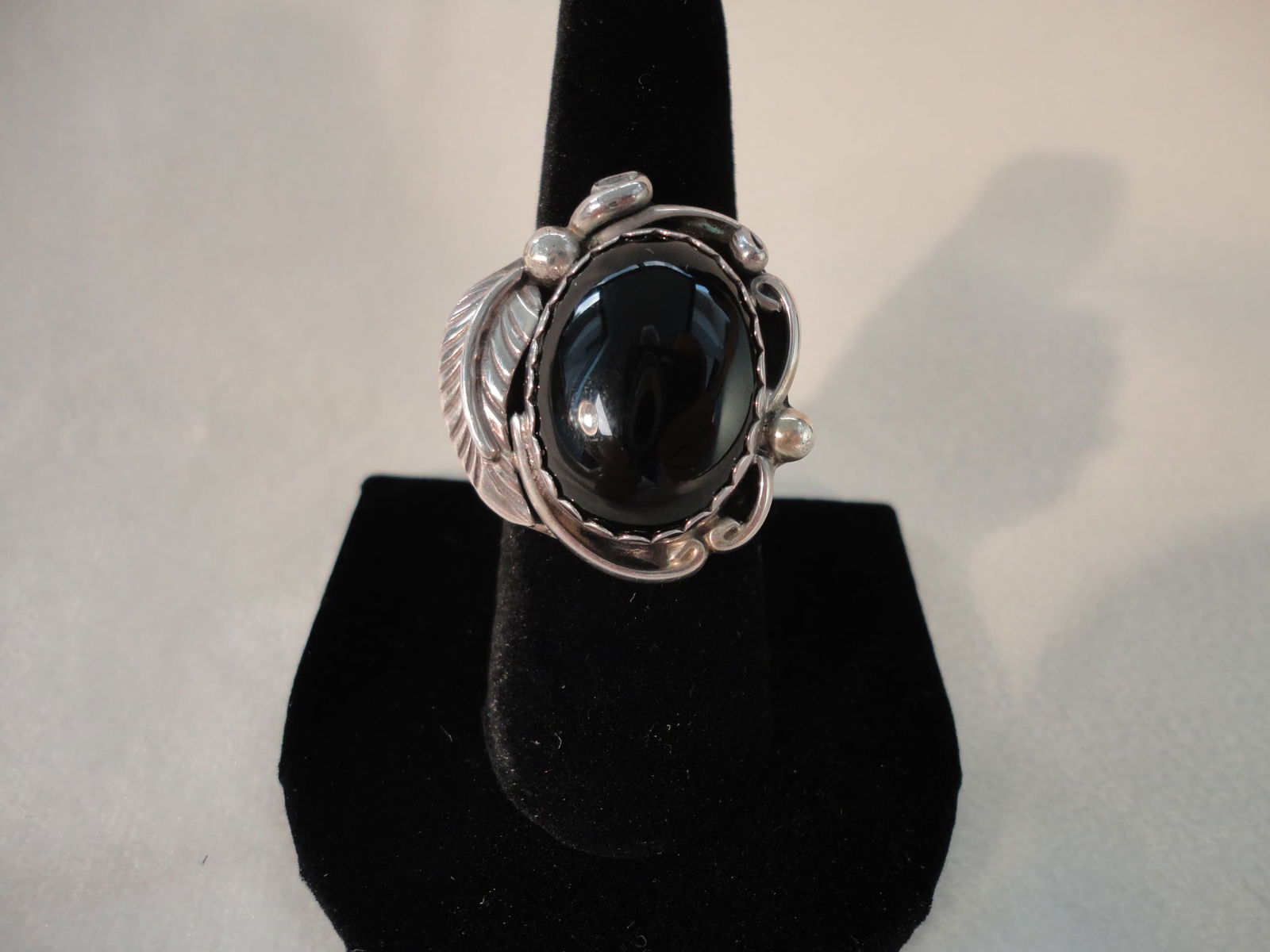 Vintage Navajo Apache Tear - Black Obsidian Sterling Silver Ring. (1 of 3)
