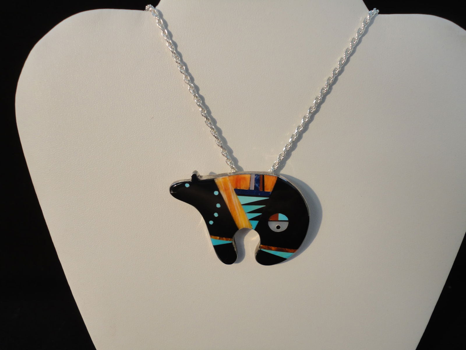 Vintage Zuni Ginger Trujillo Sterling Silver Medicinal Bear Pendant - Pin with Sterling Chain (1 of 4)