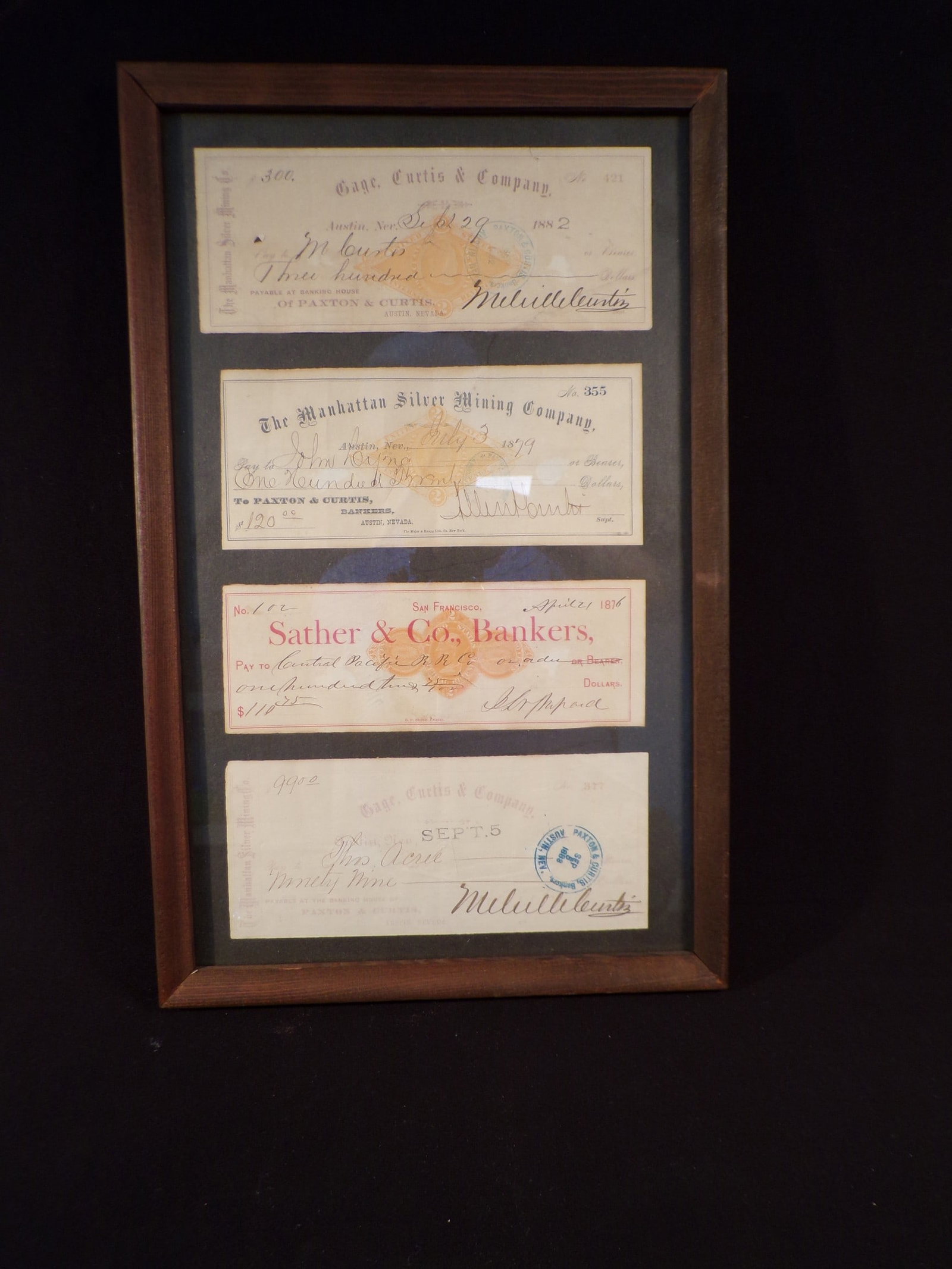 Lot of 3 1876 to 1888  Manhattan Silver Mining Co. Bank Checks and more (1 of 3)