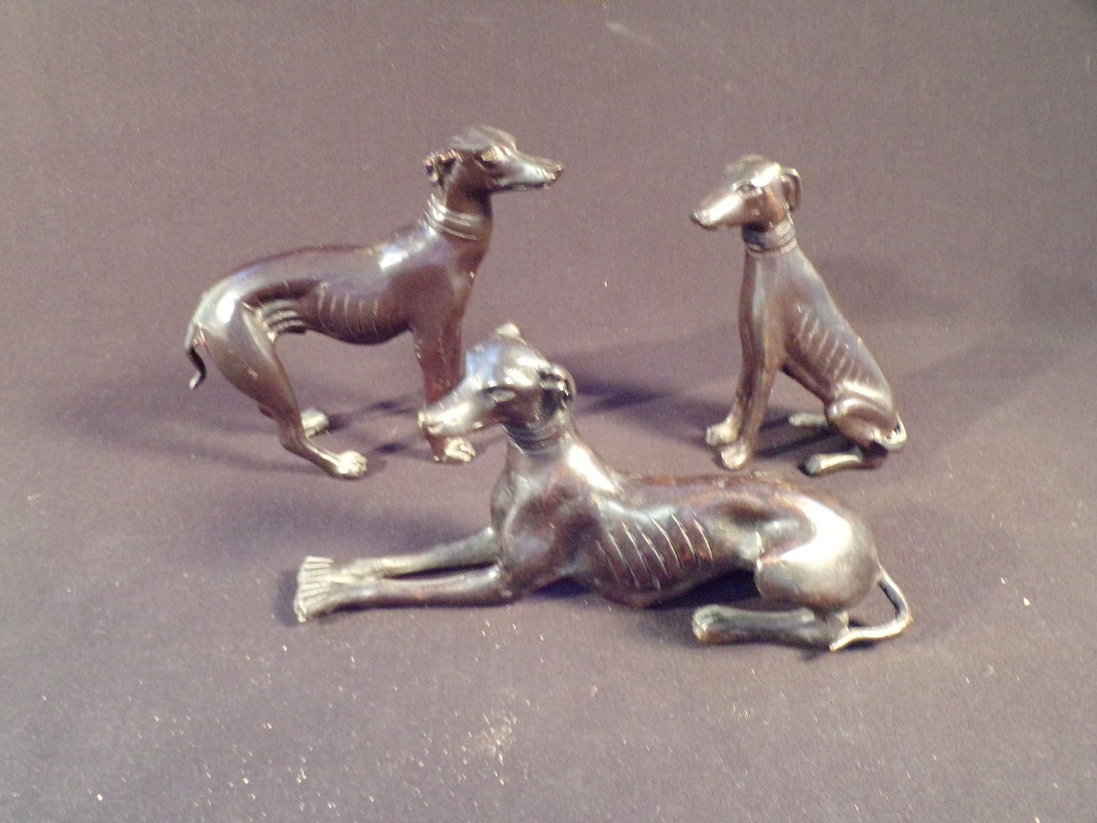 Lot of 3 Vintage Bronze Art Deco Greyhound Dog Statues (1 of 2)