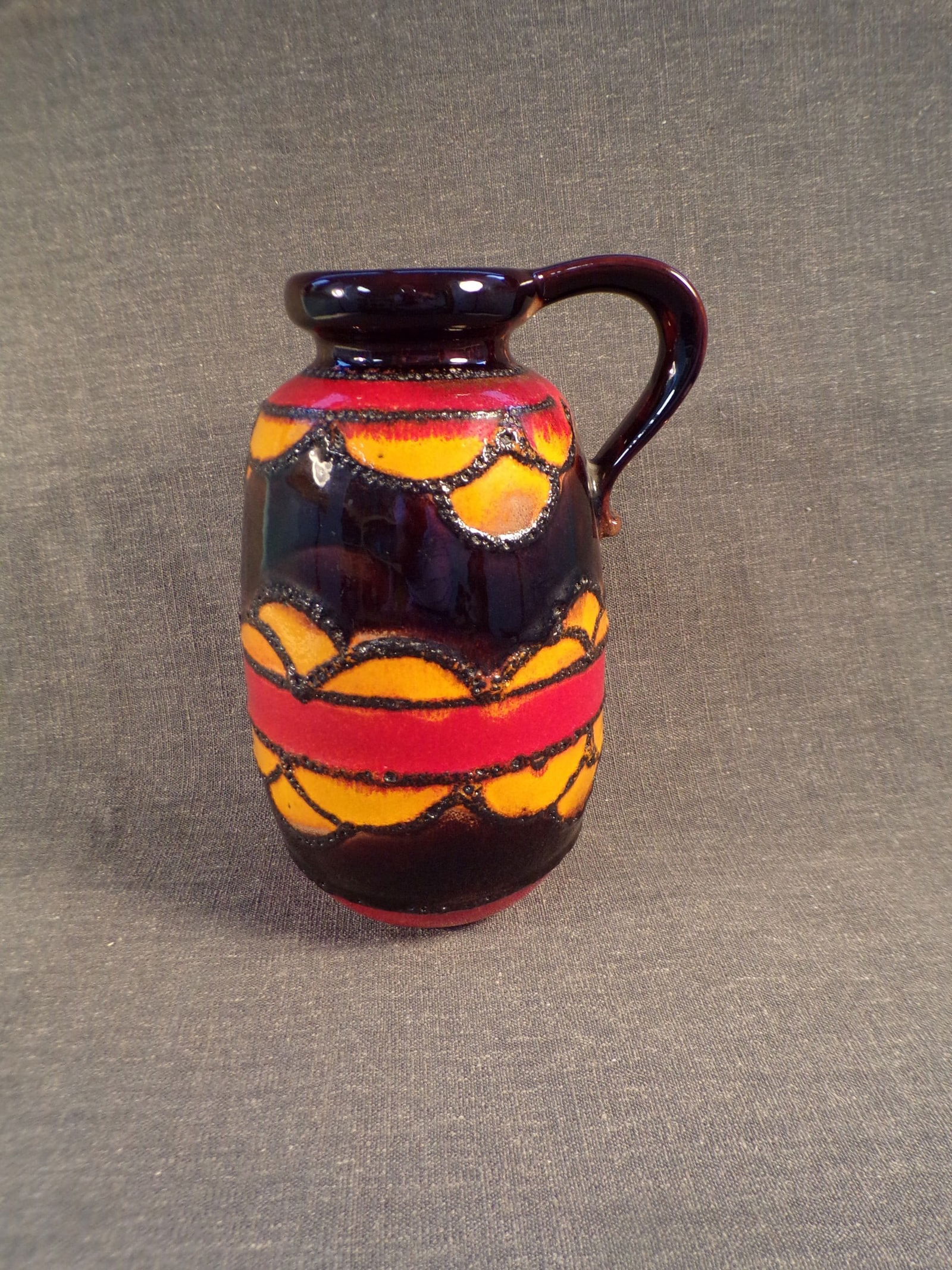 Mid Century Modern Scheurich 484-27 Fat Lava Vase - Orange, Red & Black (1 of 5)