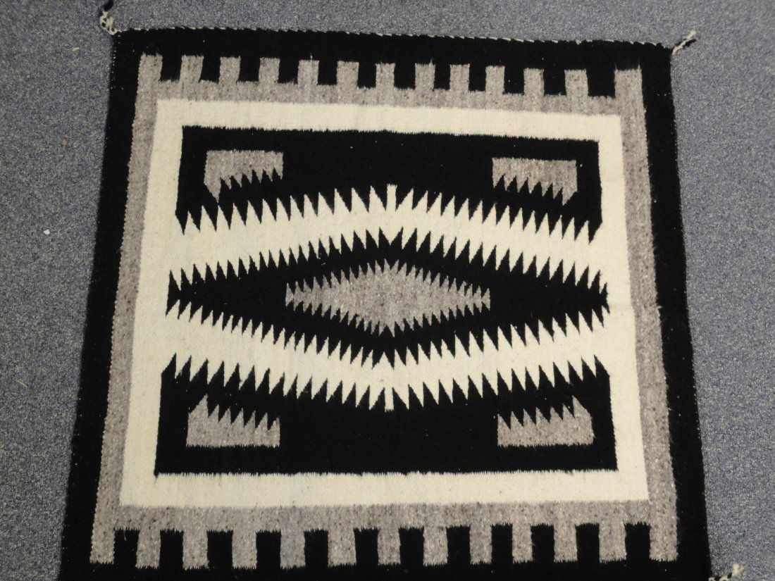 Vintage Navajo 40 x 40 Handmade Black, White and Grey Rug: Vintage Navajo 40 x 40 Handmade Black, White and Grey Rug. This Navajo Rug is in Very Good or Better condition as pictured. It measures approximately 40 inches by 40 inches square. See pictures for co