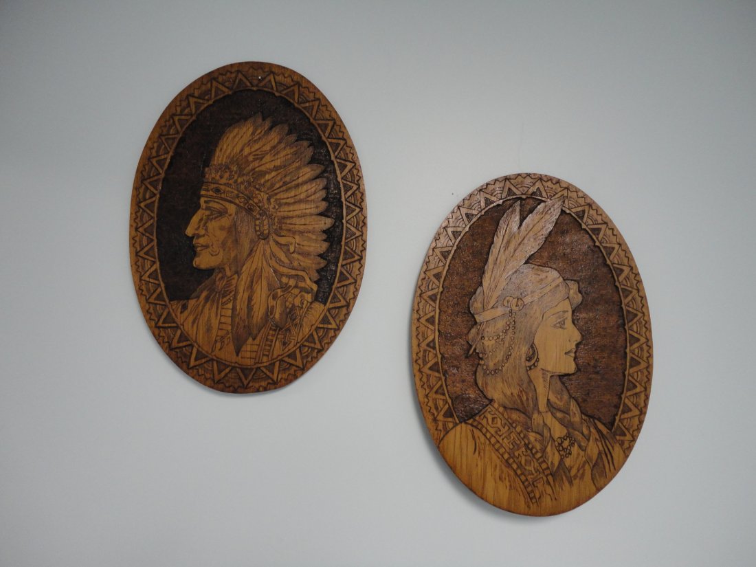 Pair of Vintage Flemish Art Native American Large Wall Plaques (1 of 6)