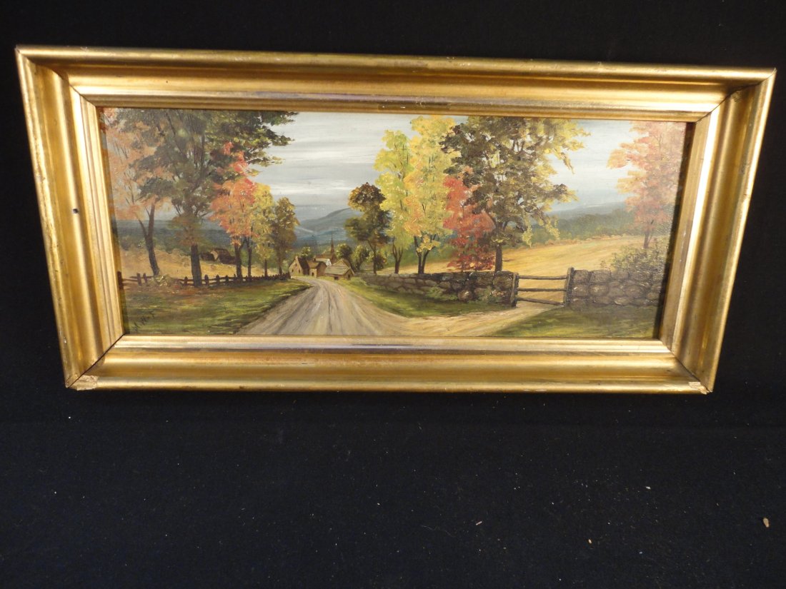 Antique 19th Century Oil on Board Landscape Painting Signed M.W.F. (1 of 4)