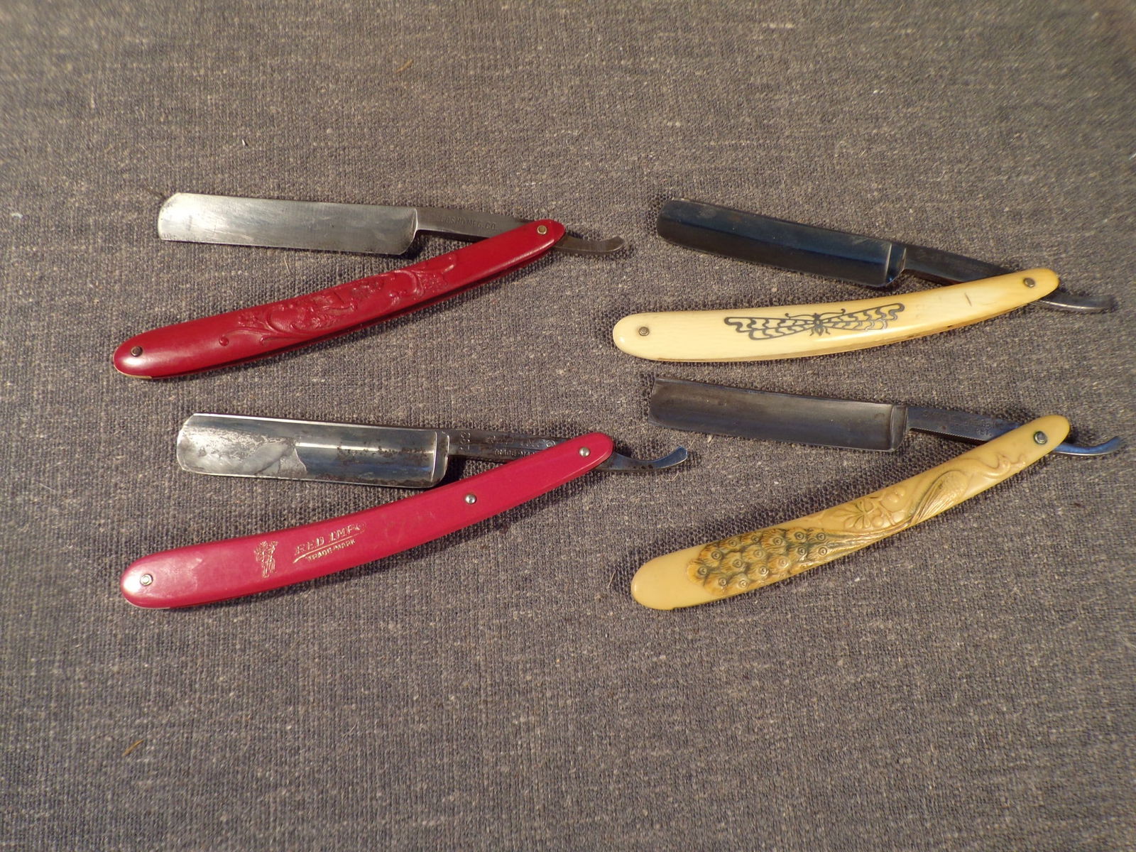 Lot of 4 Rare & Unusual Antique Straight Razors with Fancy Scales. (1 of 6)