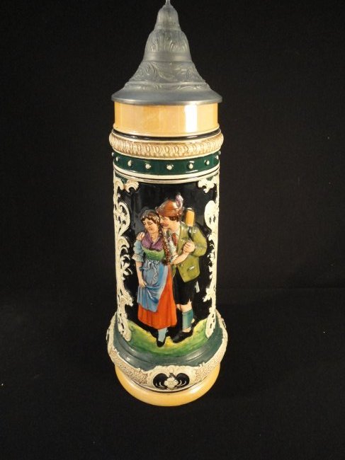 Vintage Large German Beer Stein - Im Wald steht ein Baumchen das bluhtz ganse Jahr (1 of 5)