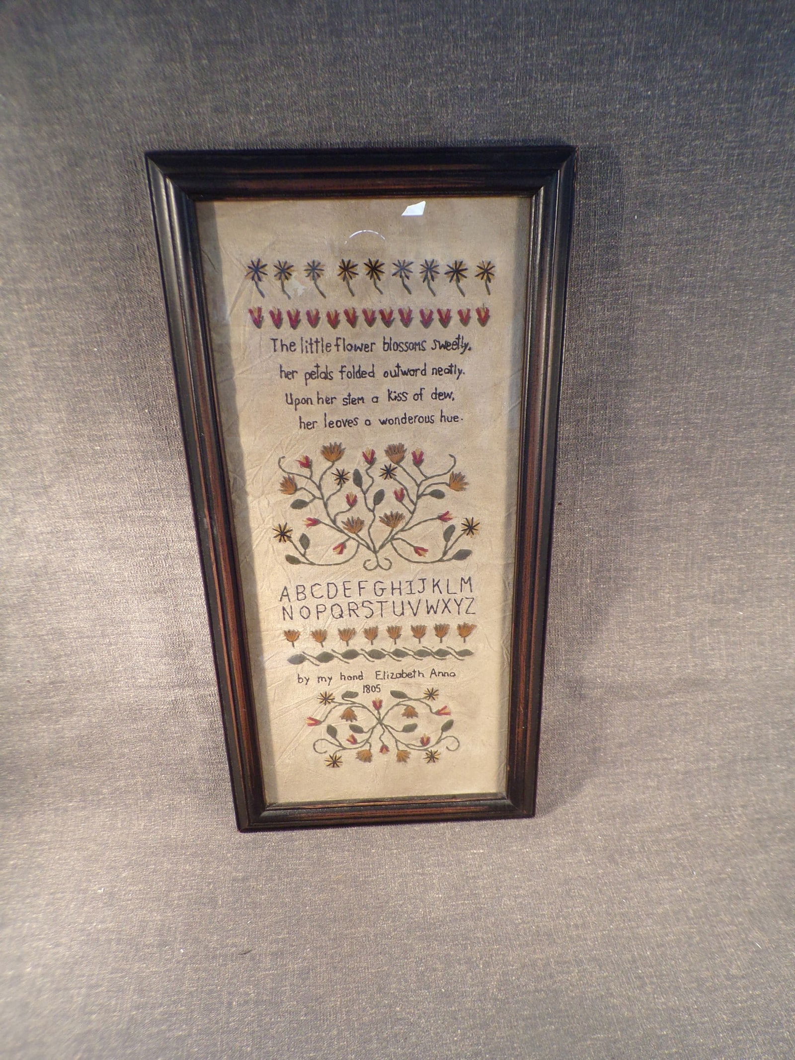 Large Antique American Needlework Sampler Dated 1805 with Original Poem by Elizabeth Anna. (1 of 3)