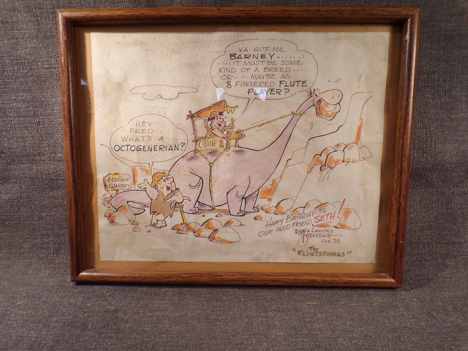 Vintage Original Richard "Dick" Bickenbach Flintstones Animation Happy Birthday Drawing (1 of 4)