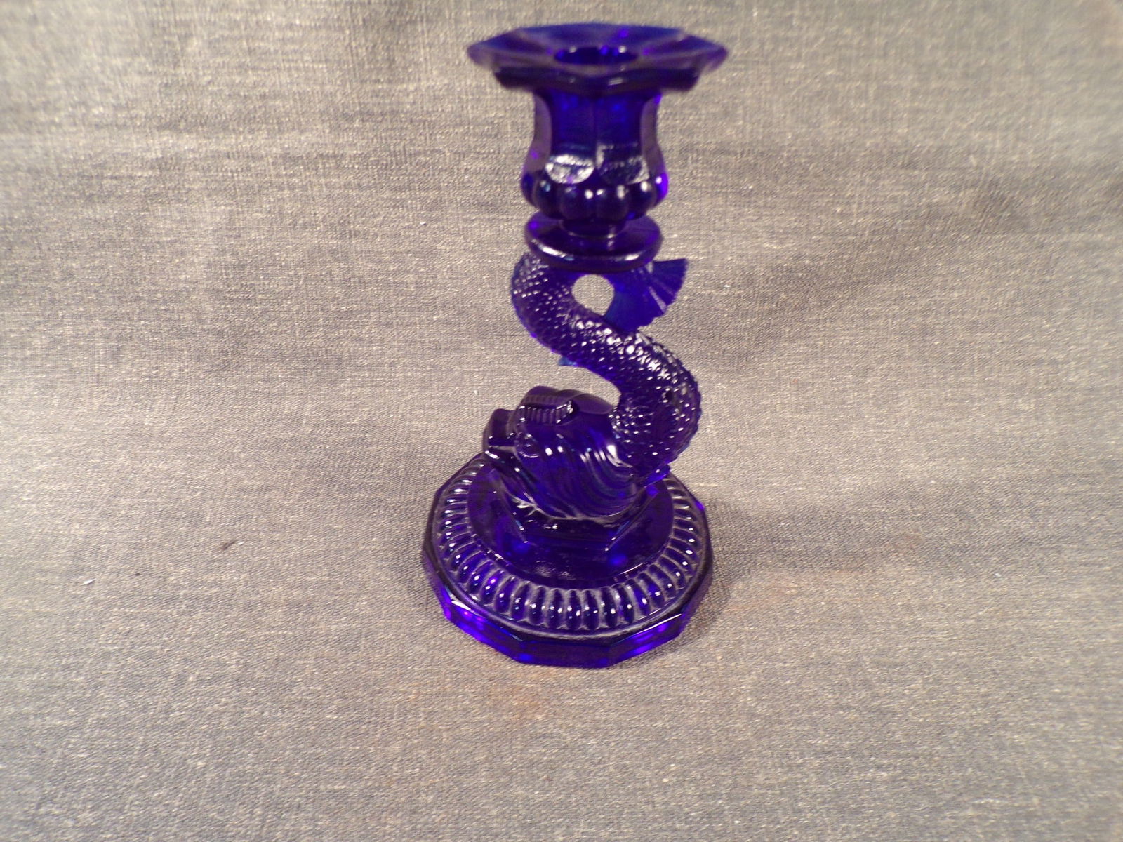 Vintage Portieux Vallerysthal Cobalt Blue Dolphin KOI Candlestick Holder 8" (1 of 2)