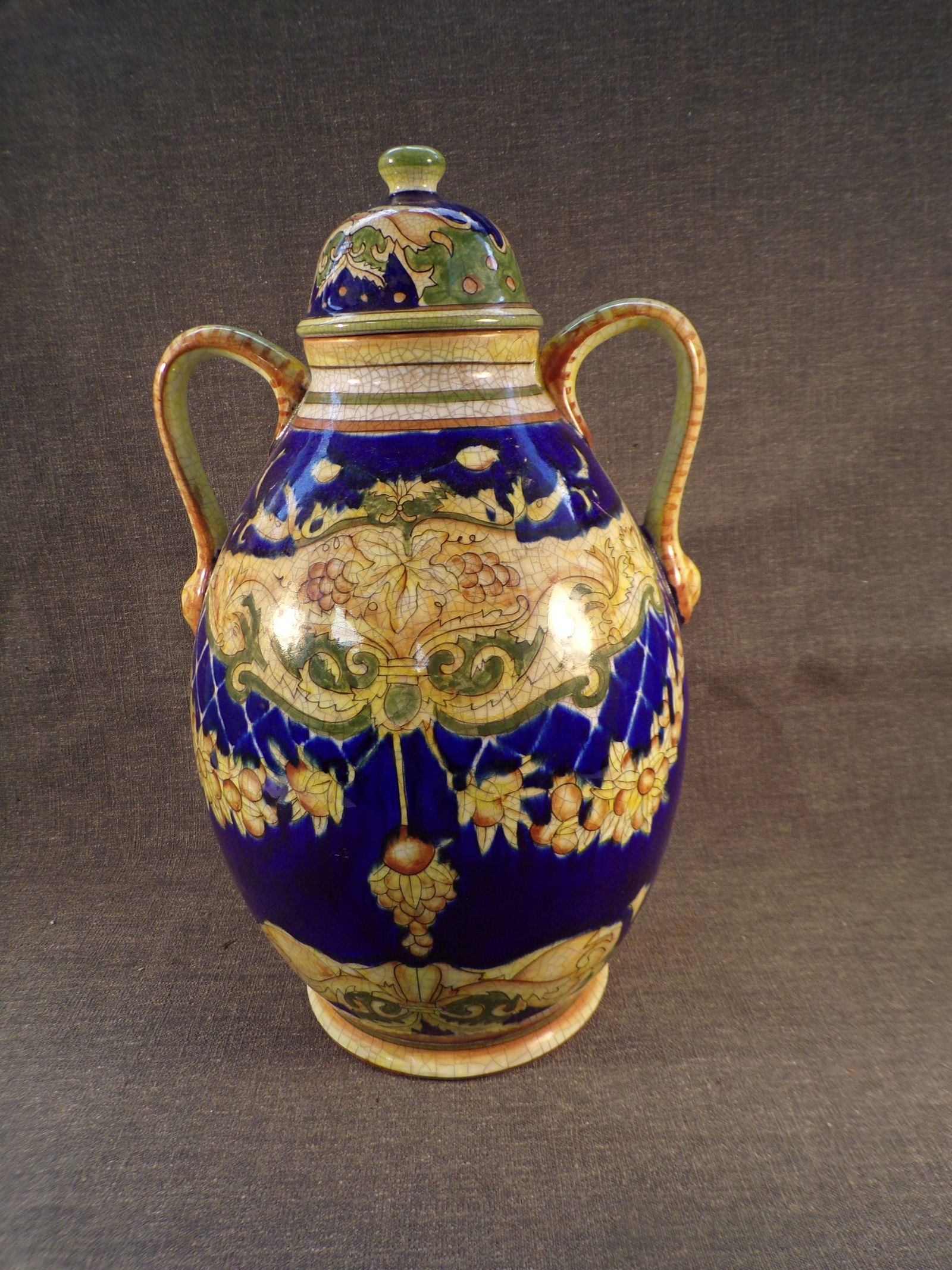 Vintage Large 17 1/2" English Blue Majolica Covered Urn. (1 of 5)