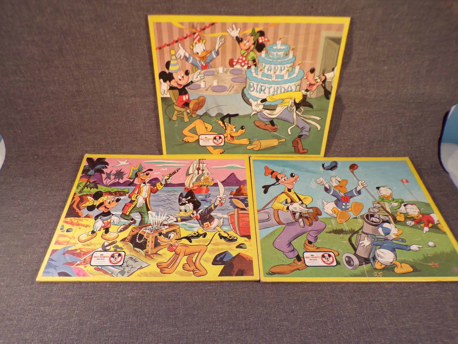 Lot of 3 Vintage 1950's Walt Disney's Inlaid Jigsaw Puzzles - Mickey, Donald, Goofy and more (1 of 4)