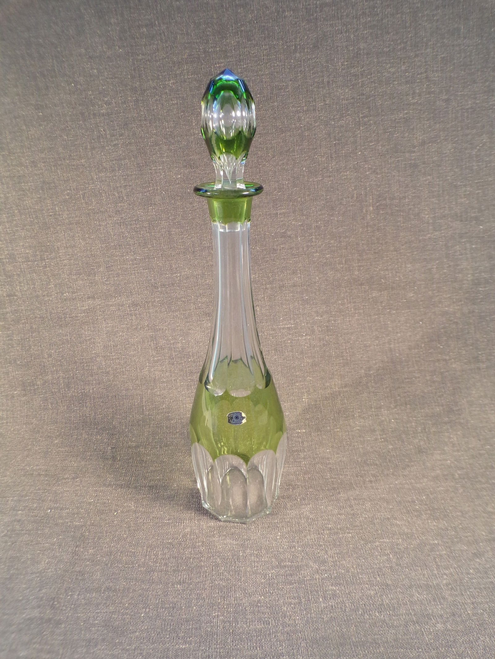 Vintage Val Saint Lambert Peridot Green Cut to Clear Crystal Decanter - 16" tall (1 of 6)