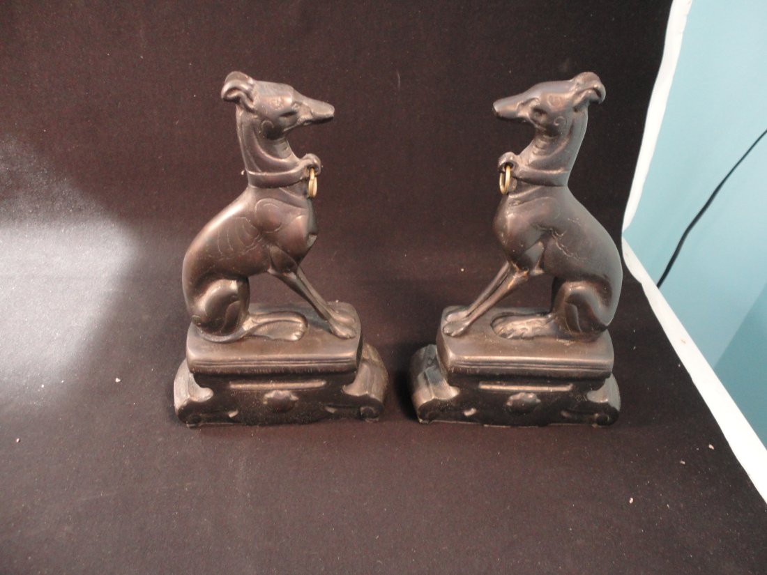 Vintage Pair of Bronze Art Deco Greyhound Dog Statue Bookends. (1 of 4)