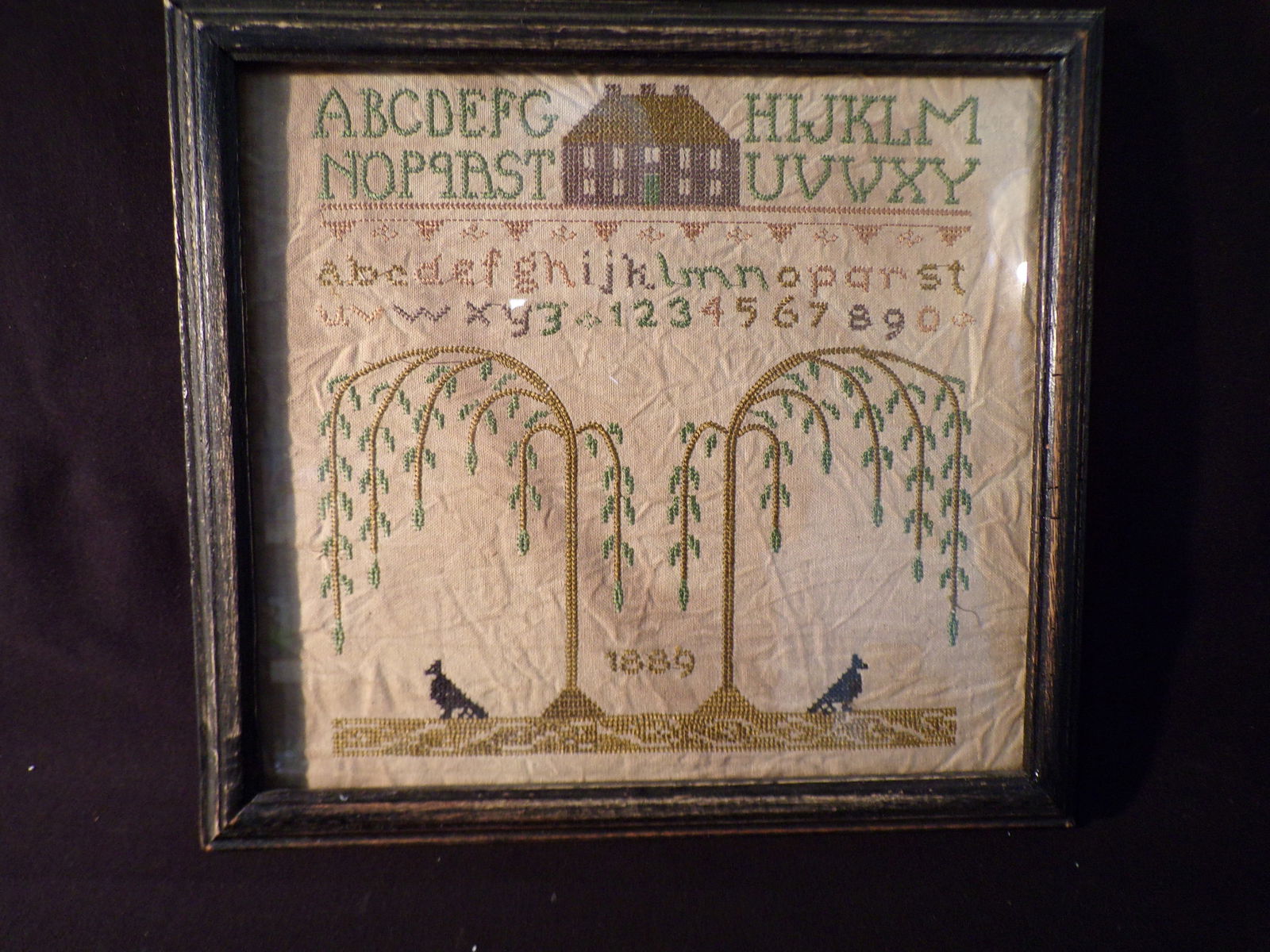 Antique American Needlework Sampler Dated 1889. (1 of 3)