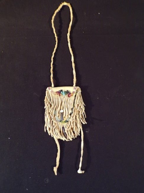 Vintage Native American Deerskin Fringed Bag with Beaded Decorations. (1 of 6)