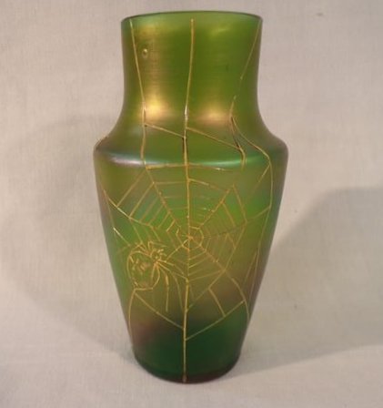 Antique circa 1900 Bohemian Glass Vase w/Spider & Web. (1 of 5)
