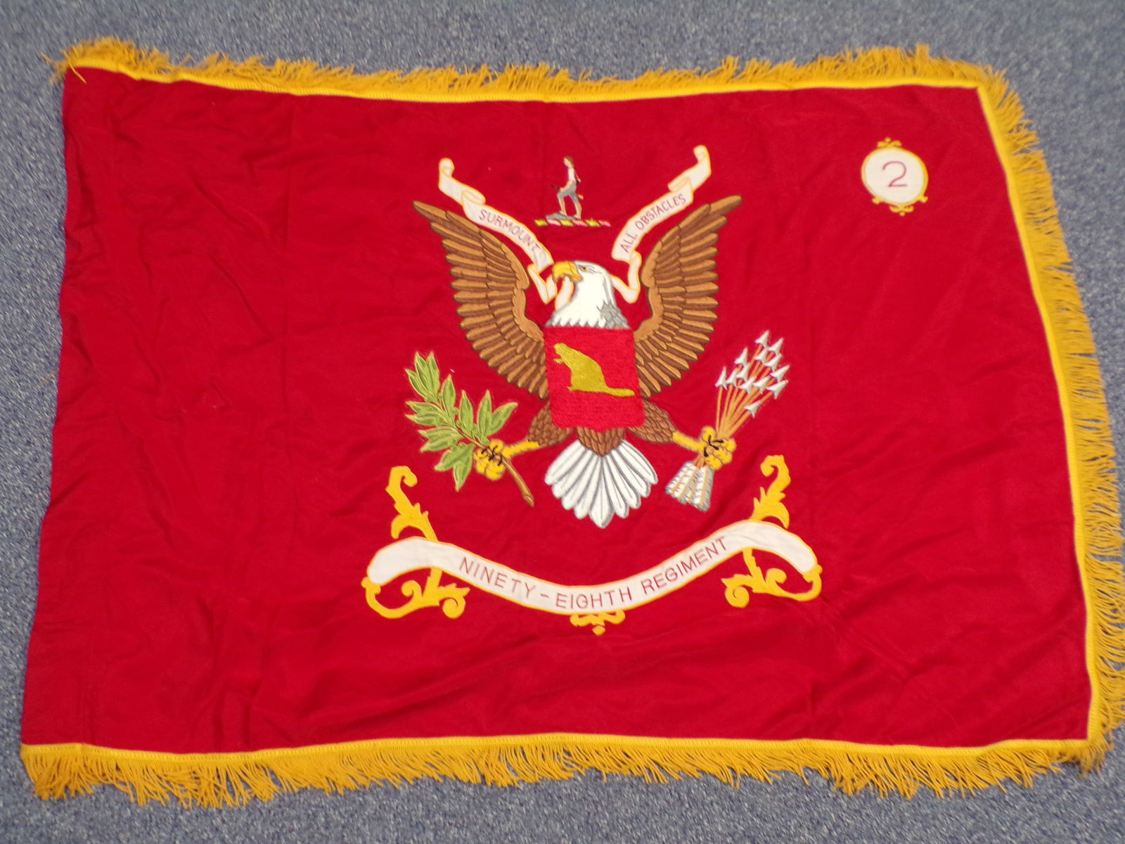 Vintage US Military WW2 Flag 98th Infantry Regiment - 2nd Battalion Embroidered with Fringe. (1 of 2)