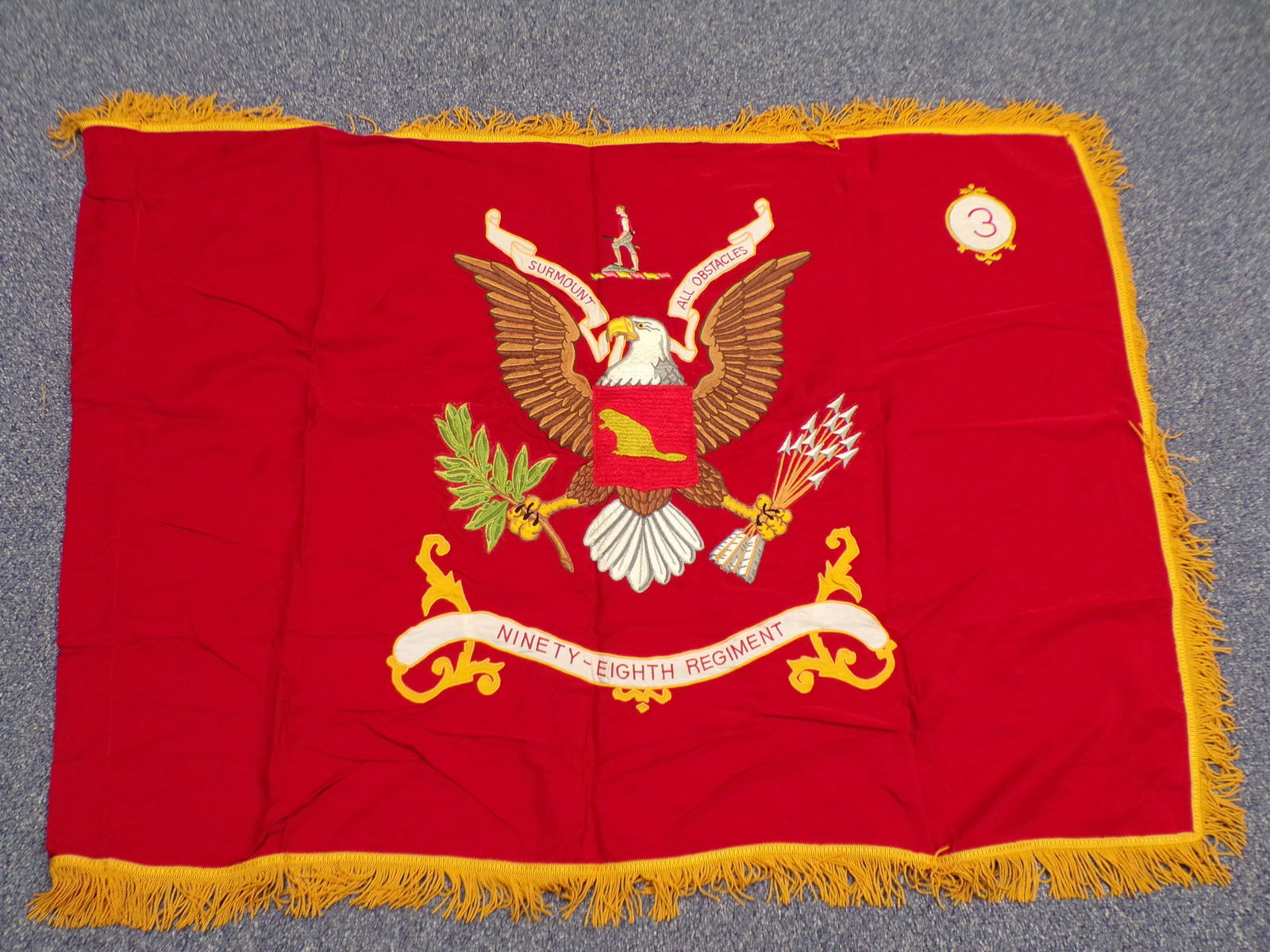 Vintage US Military WW2 Flag 98th Infantry Regiment - 3rd Battalion Embroidered with Fringe. (1 of 1)