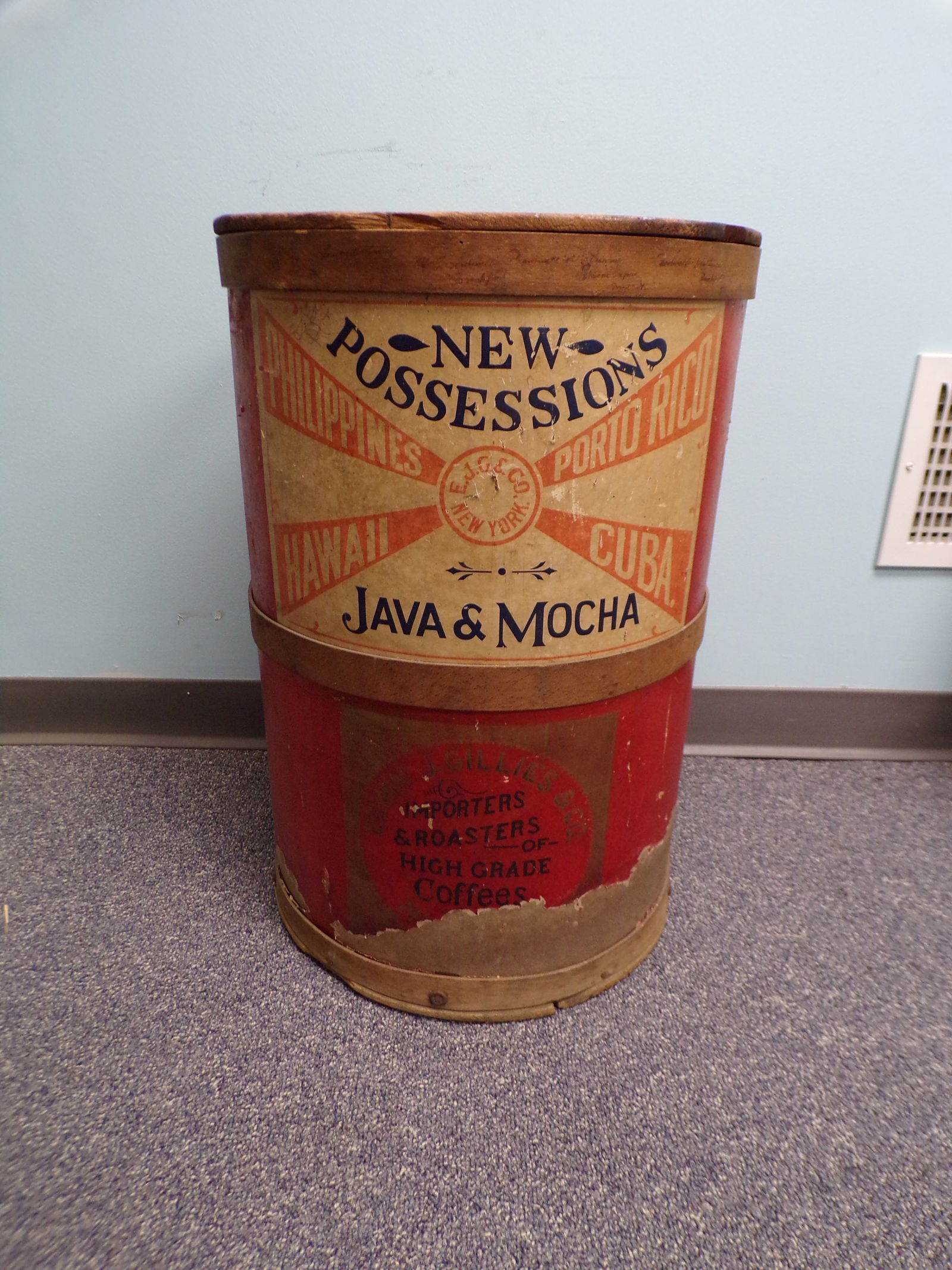 Antique Wooden New Possessions Java & Mocha Home Delivery Coffee Barrel. (1 of 5)