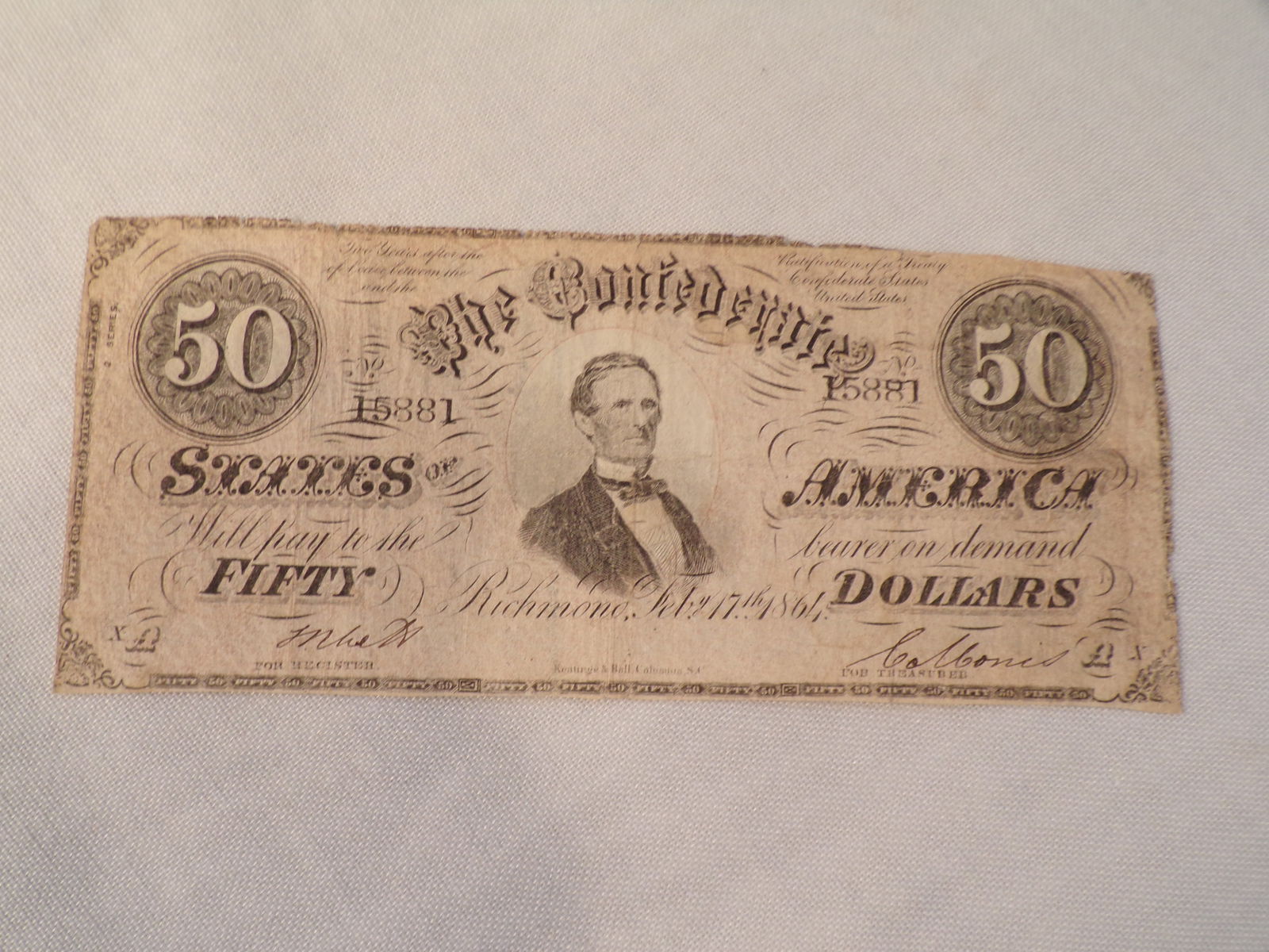 1864 $50 XA Confederate Paper Money -Fifty Dollar Bill Confederate States of America. (1 of 4)