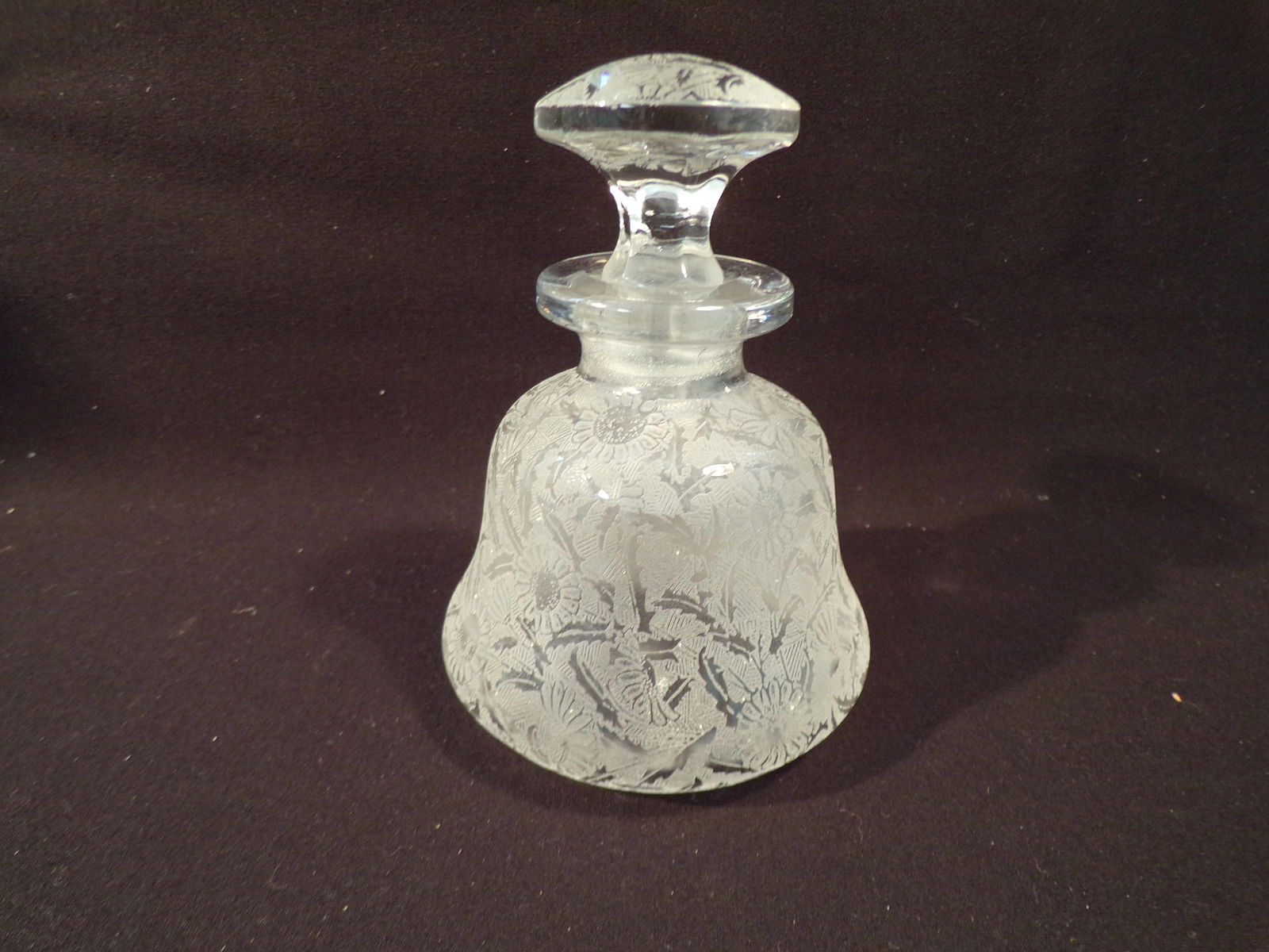 Antique Mold Blown Acid Etched Perfume Bottle with Sunflower Decorations. (1 of 4)