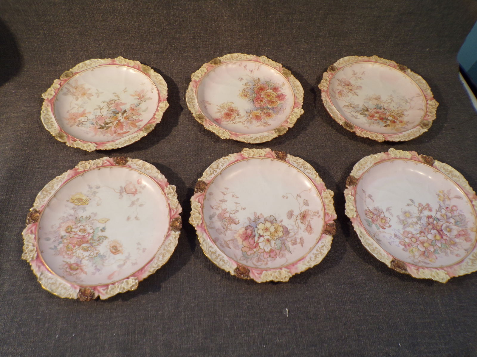 Antique Set of 6 Doulton Burslem Harry G Theaker Porcelain Dessert Plates. (1 of 9)