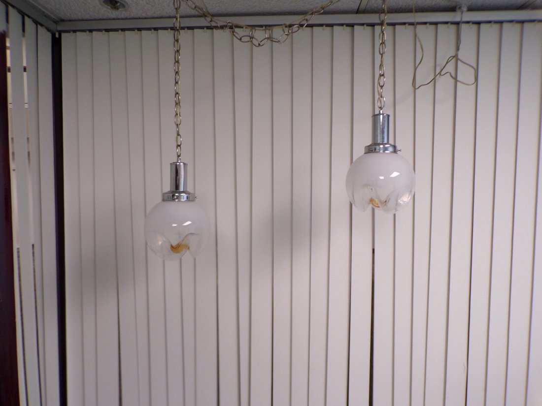 Vintage Pair of Amber and Opaline Murano Glass Pendant Lights from Mazzega (1 of 5)