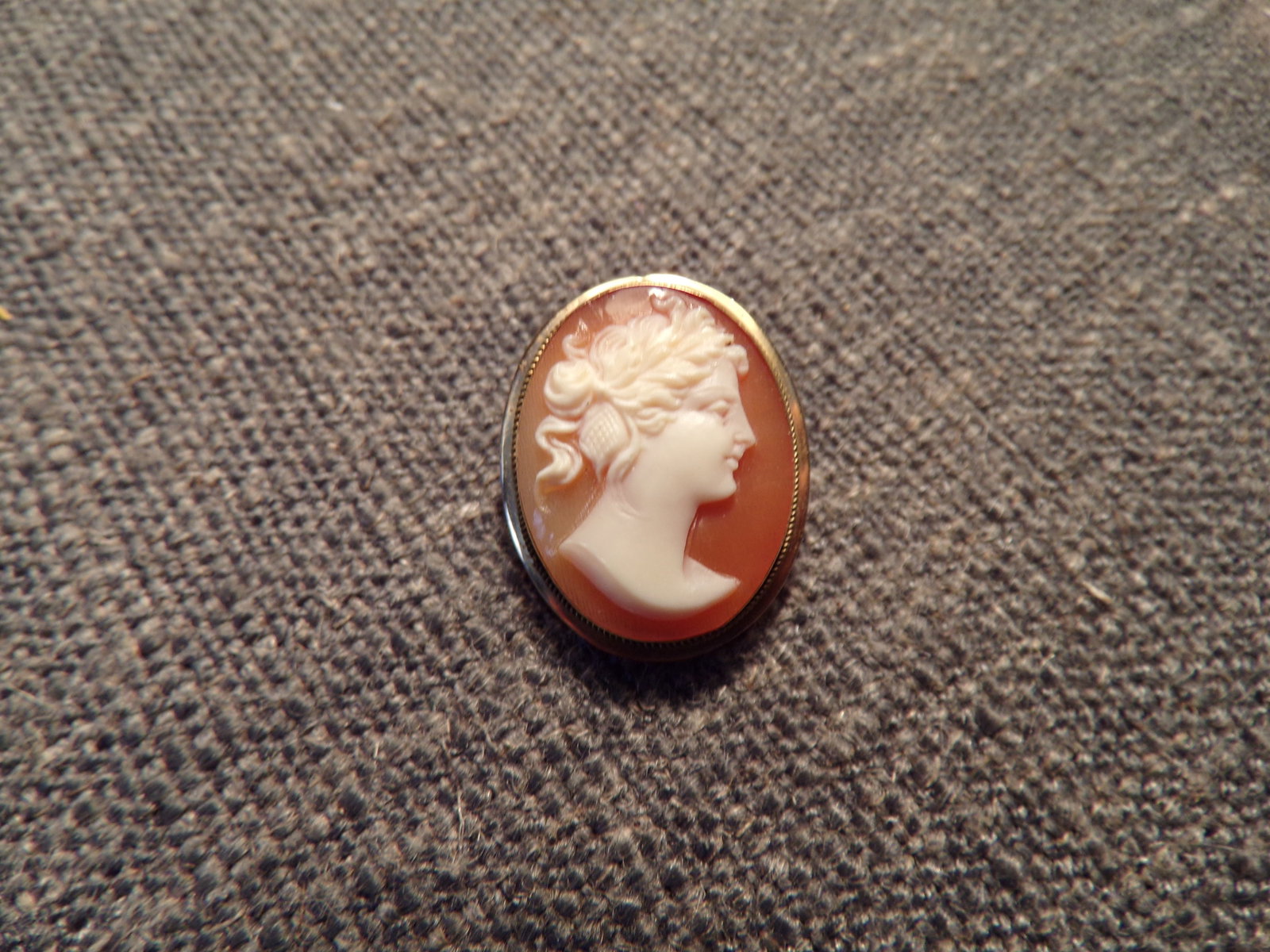Antique Italian Hand Carved Cameo in 18k Yellow Gold Setting - Pin or Brooch.: Antique Italian Hand Carved Cameo in 18k Yellow Gold Setting - Pin or Brooch. This 18K Gold Cameo is in Excellent Condition as pictured. It measures 45/64" (18mm) wide and 57/64" (23mm) tall. It weigh
