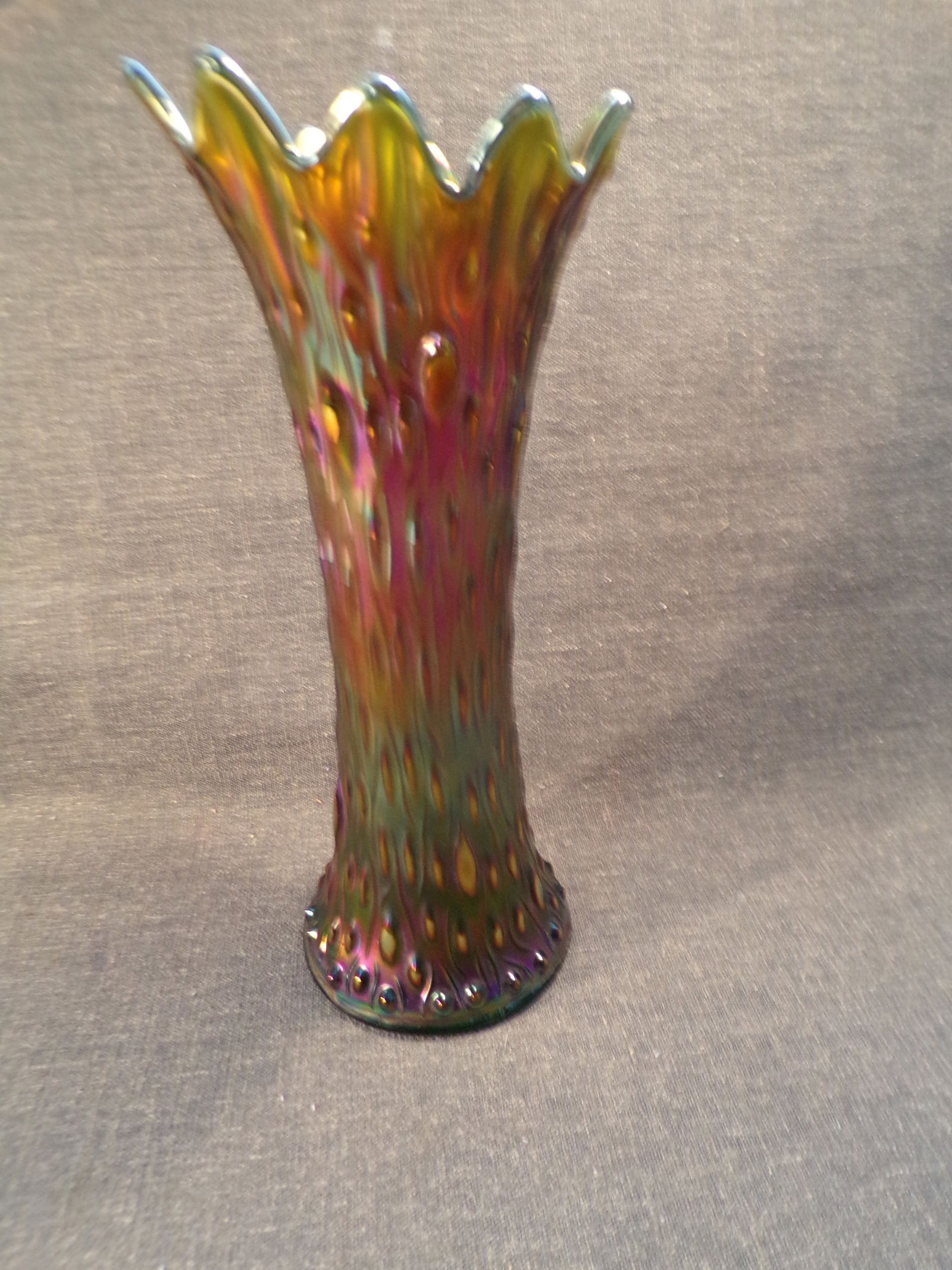 Antique Carnival Glass Northwood Tree Trunk Mid Size Vase in Green (1 of 4)