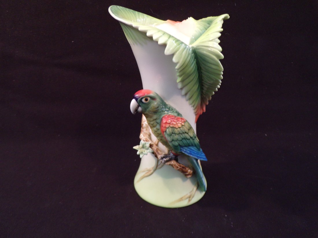 Vintage Franz Porcelain: "Amazon Rain Forest" Parrot Design Sculptured Porcelain Candleholder. (1 of 2)