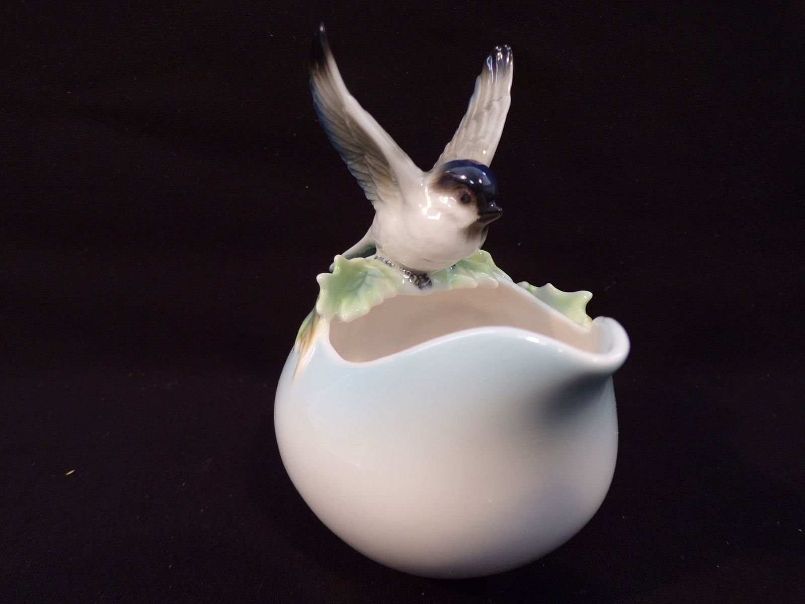 Vintage Franz Porcelain: "Holiday Beginnings" Chickadee Design Sculptured Porcelain Creamer (1 of 3)