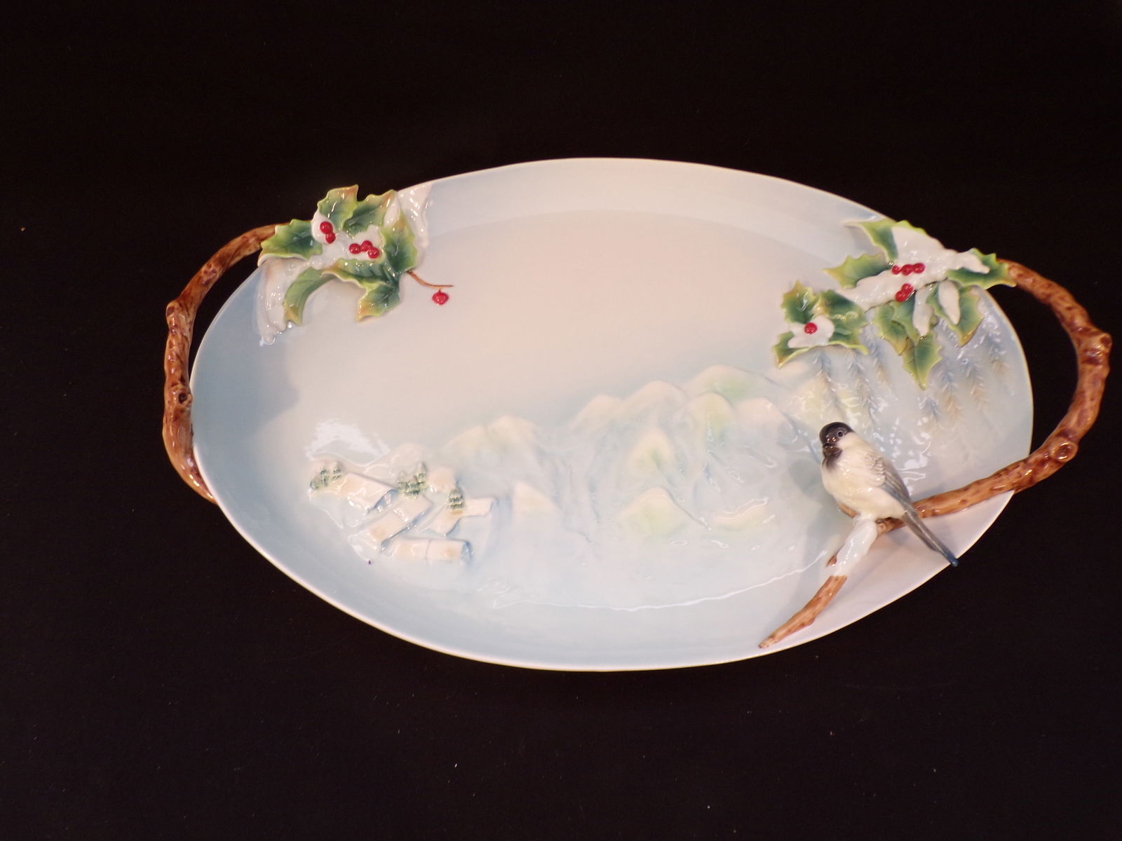 Vintage Franz Porcelain:  "Holiday Beginnings" Chickadee Design Sculptured Porcelain Ornamental (1 of 2)