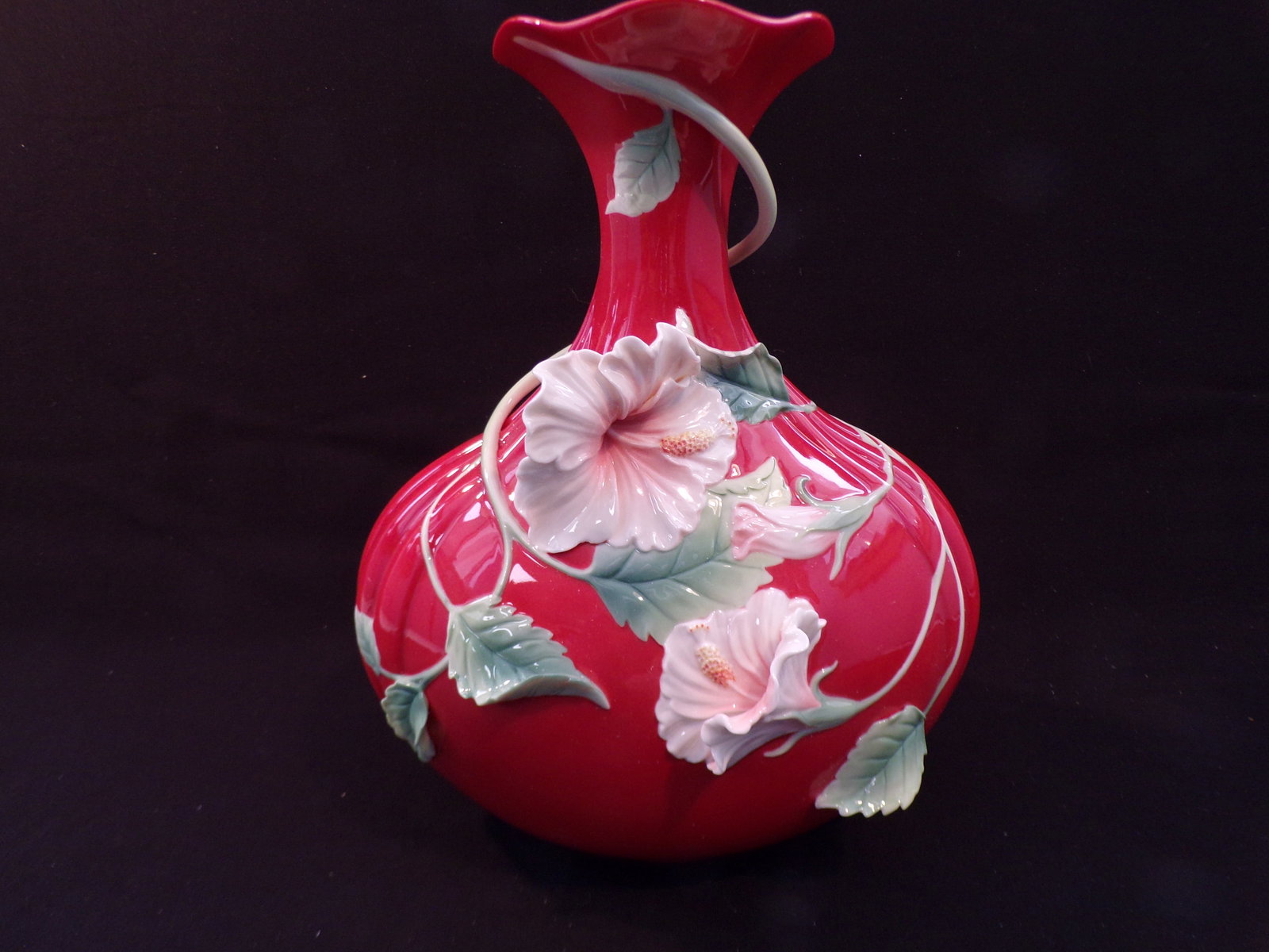 Vintage Franz Porcelain: "Island Beauty" Hibiscus Design Sculptured Porcelain Vase. (1 of 2)