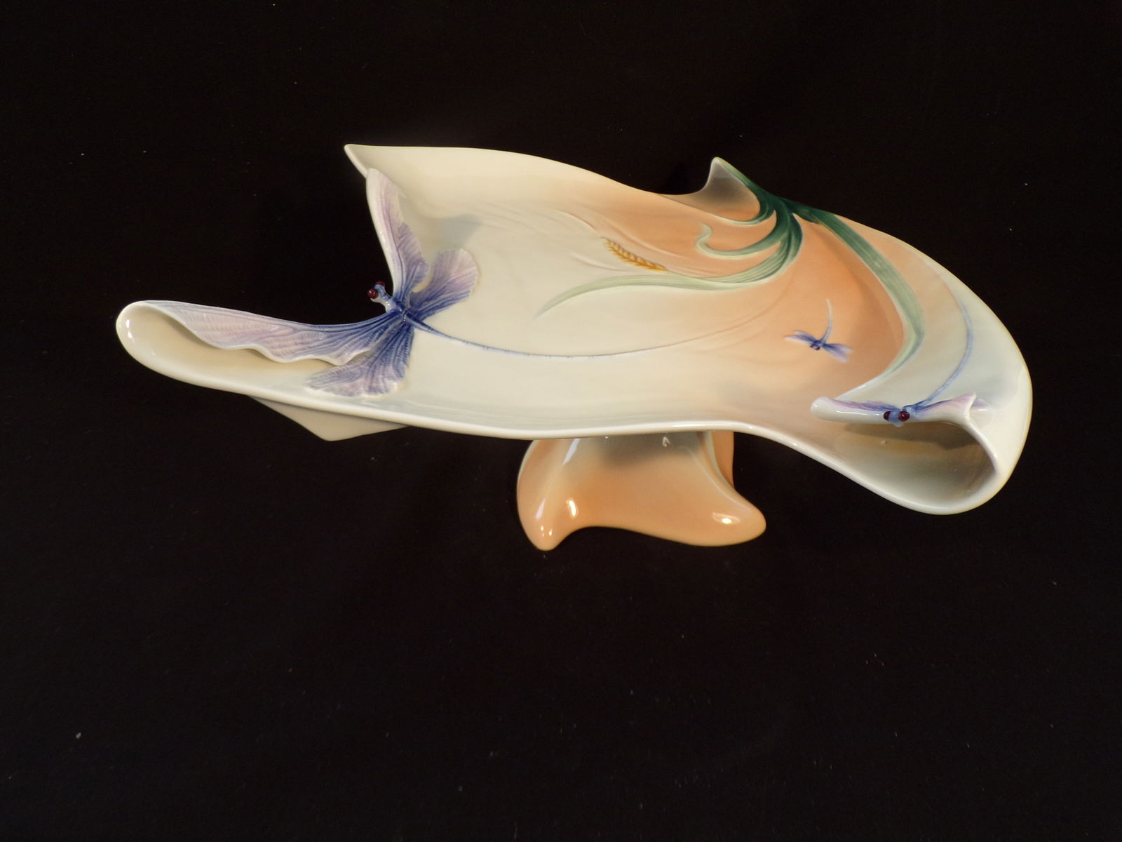 Vintage Franz Porcelain:   Dragonfly Design Sculptured Porcelain Pedestal Cake Plate. (1 of 3)