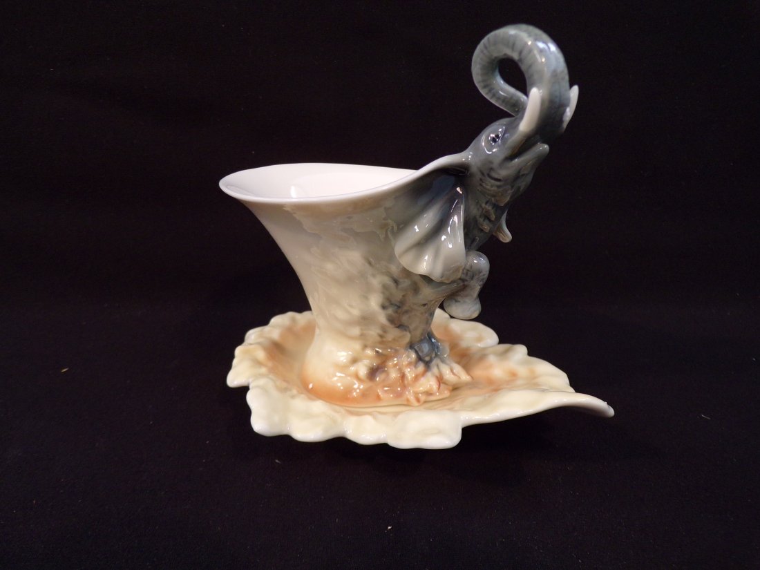 Vintage Franz Porcelain:  Elephant Design Sculptured Porcelain Cup & Saucer Set (1 of 2)