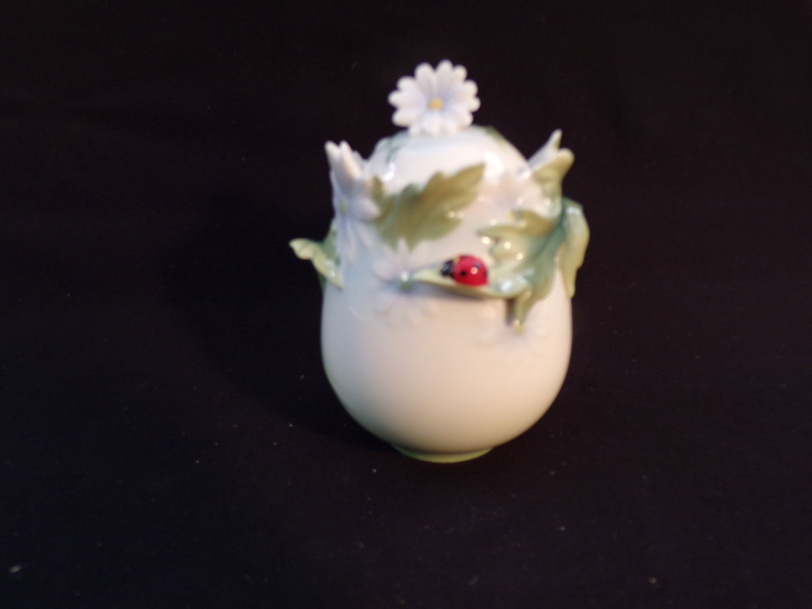Vintage Franz Porcelain: Ladybug Design Sculptured Porcelain Sugar Jar with Cover (1 of 3)